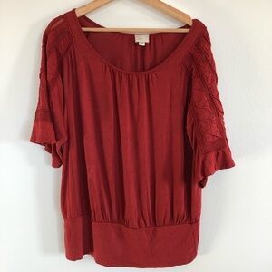 Anthropologie Postmark burnt orange embroidered mesh bell sleeve top medium